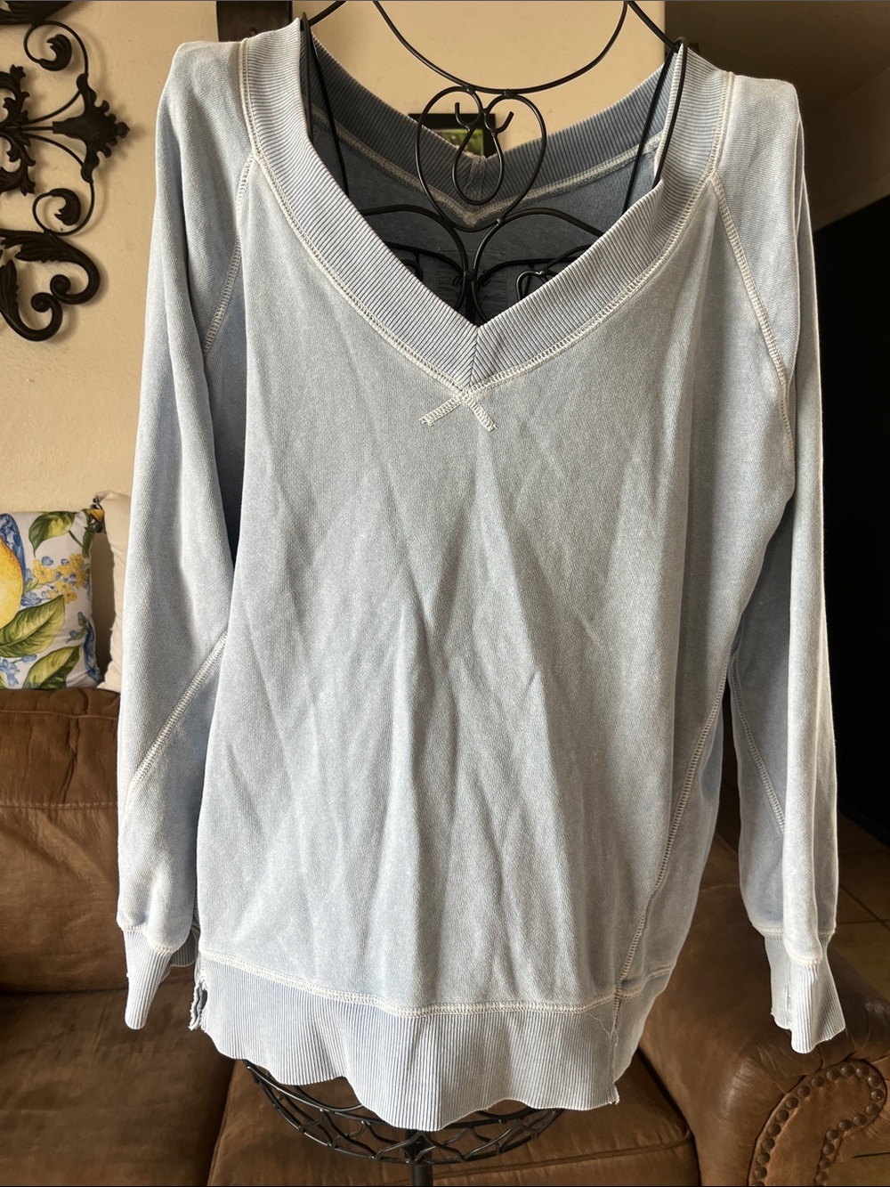 aerie Light Blue V-Neck Pullover Sweater